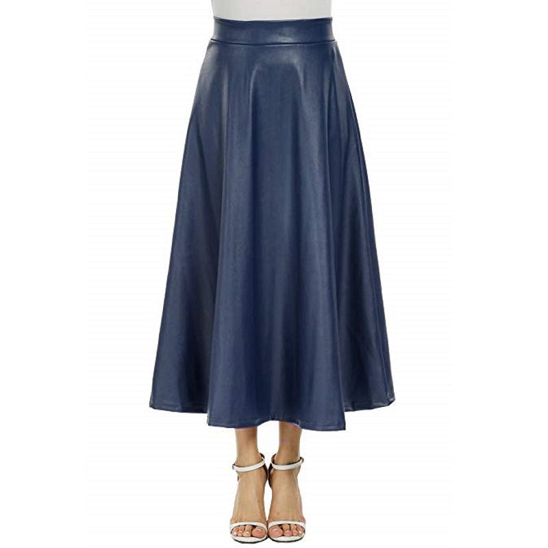 High Waist PU Leather Long Skirt