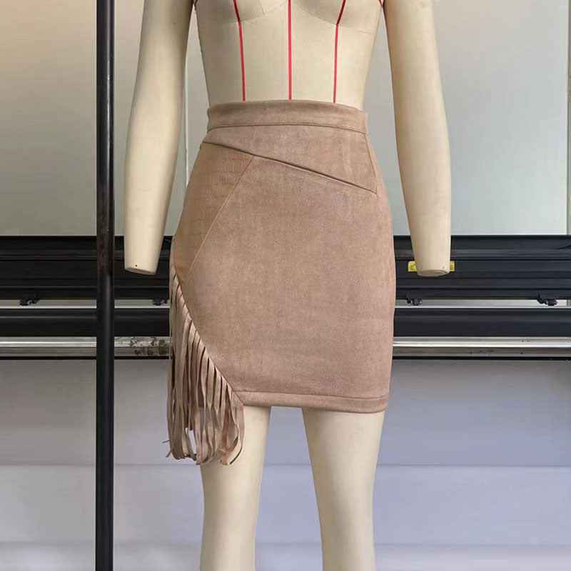 Suede Fringed Mini Skirt