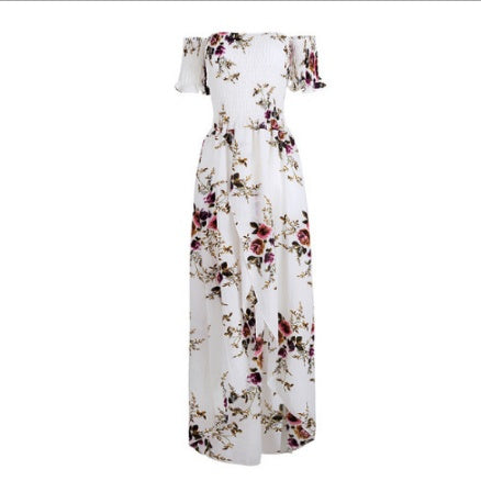 Bohemian Off Shoulder Floral Long Beach Dress - Summer Chiffon Collection