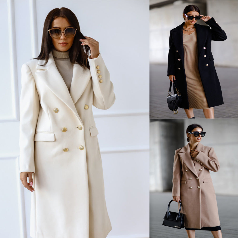 Long Tweed Jacket with Metal Buckle