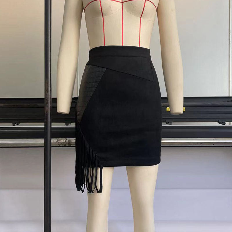 Suede Fringed Mini Skirt