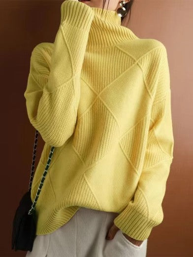 Luxury 3D Diamond Pattern Turtleneck Sweater – Elegance and Comfort