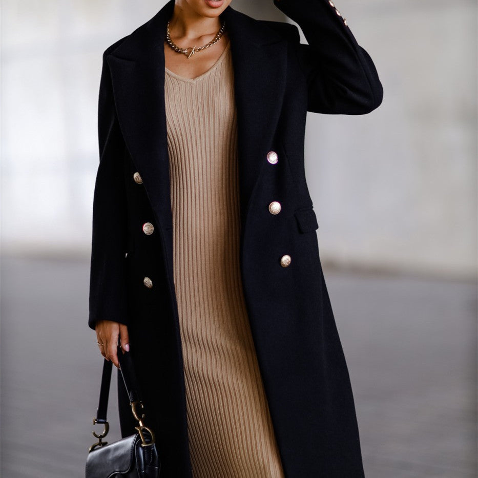 Long Tweed Jacket with Metal Buckle