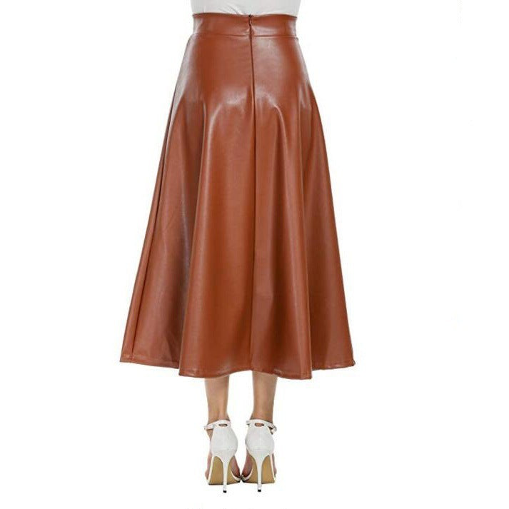 High Waist PU Leather Long Skirt