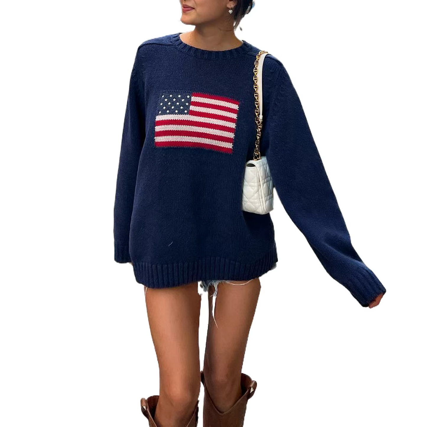 American Flag Detail Knit Sweater