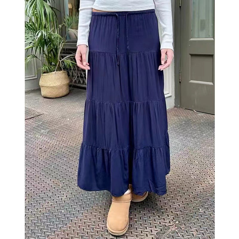 Cotton Linen Blend Spliced Midi Skirt