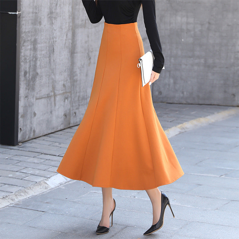Cotton blend trapeze long skirt
