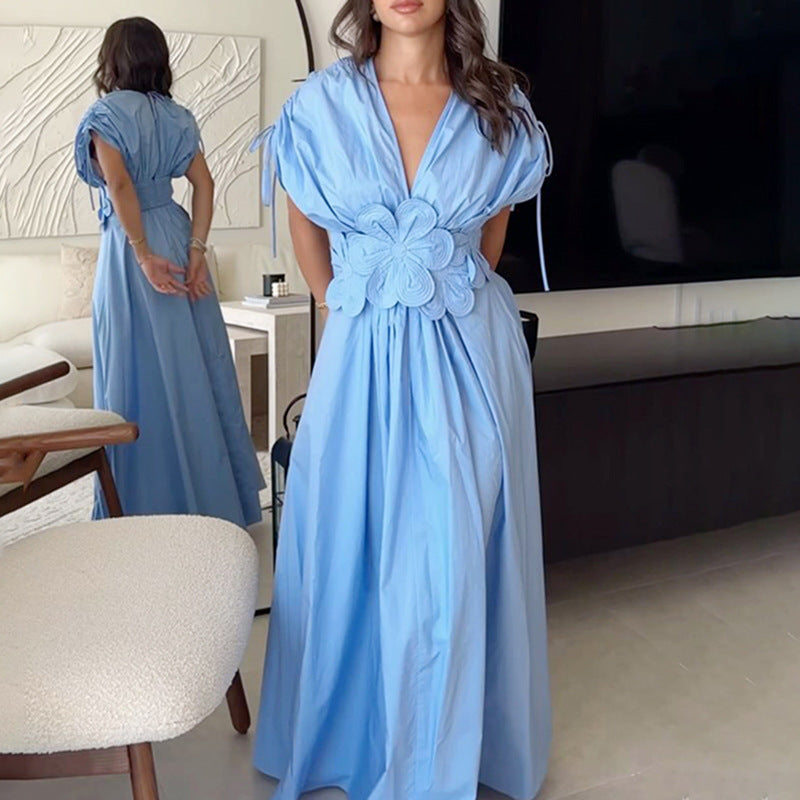 Graceful high waist pleated maxi dress