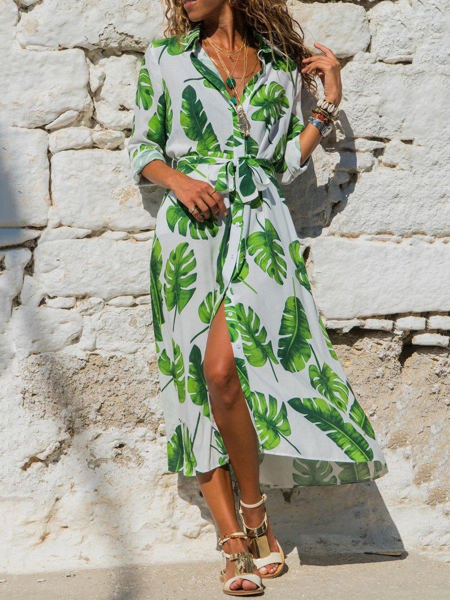 Madrid Vintage V Neck Chiffon Dress - Floral Print High Waist Maxi Dress