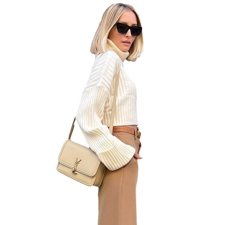 RUBY | Striped Cropped High Neck Sweater