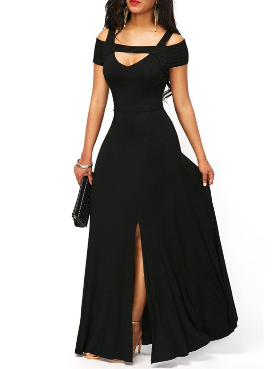 Strapless Low Cut Slim Fit Slit Evening Dress