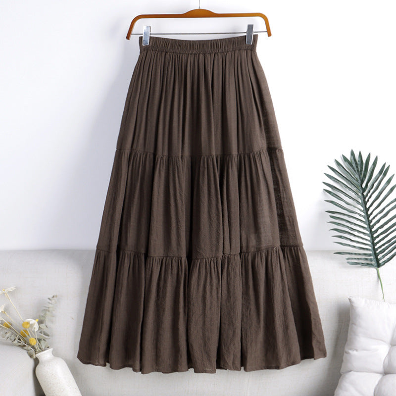 Cotton Linen Blend Spliced Midi Skirt