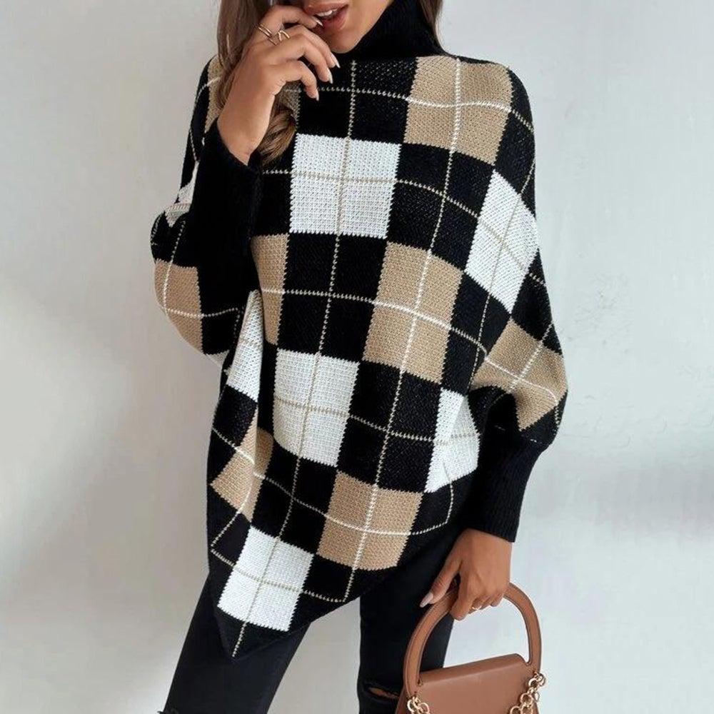 Stylish sweater with geometric print and high neck