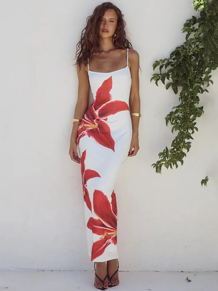 Spaghetti Floral Maxi Dress - Zylofa