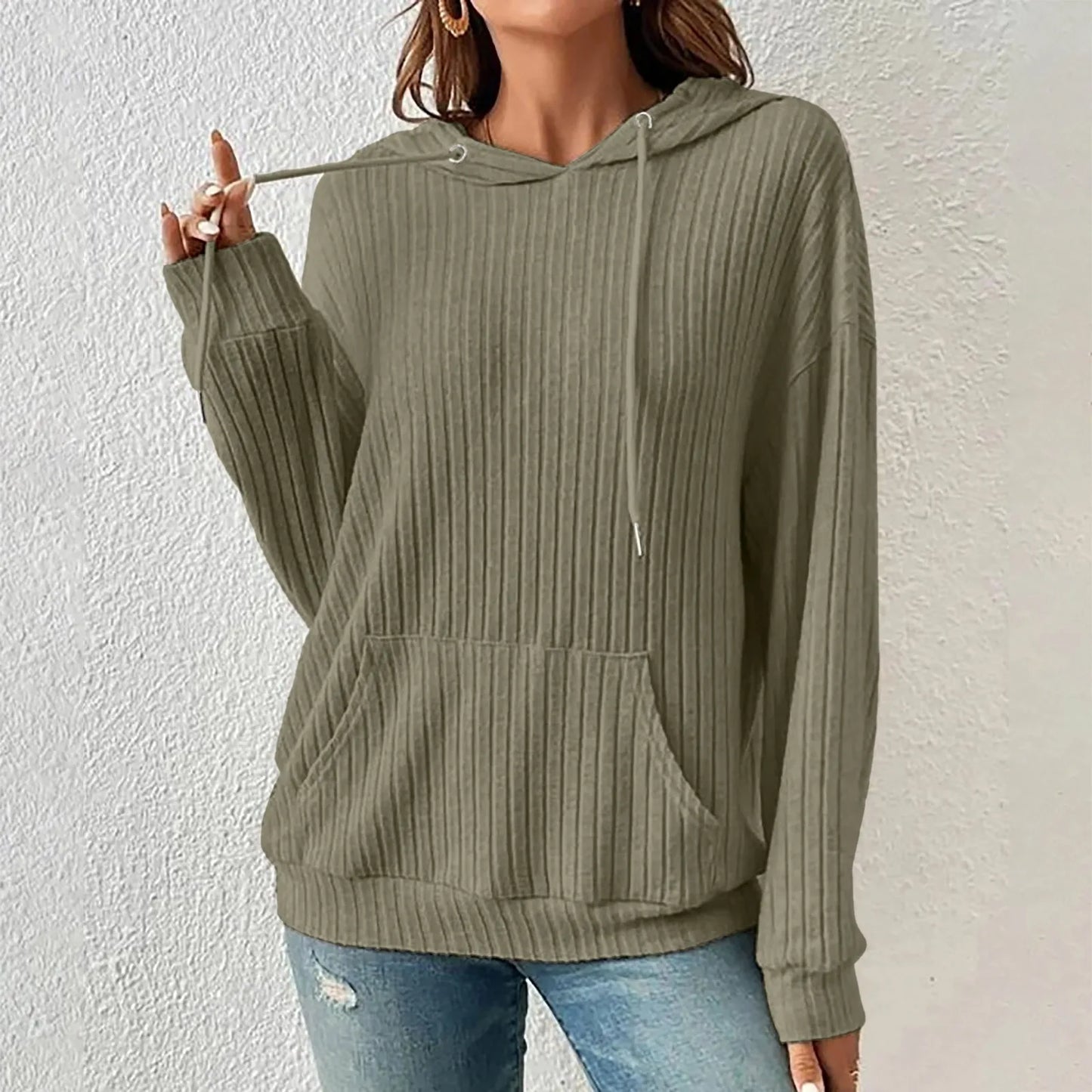 Knitted winter sweater with hood