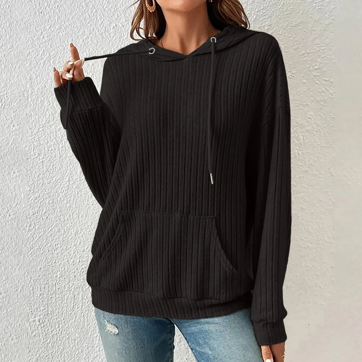 Knitted winter sweater with hood