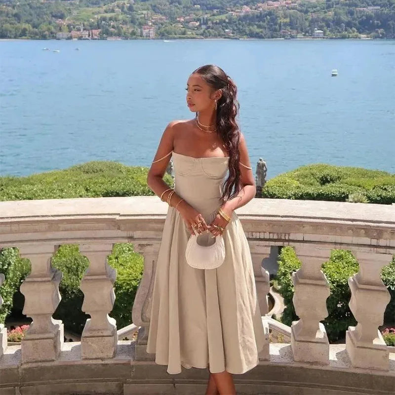 Pleated Strapless Evening Dress - Summer Elegance and Comfort