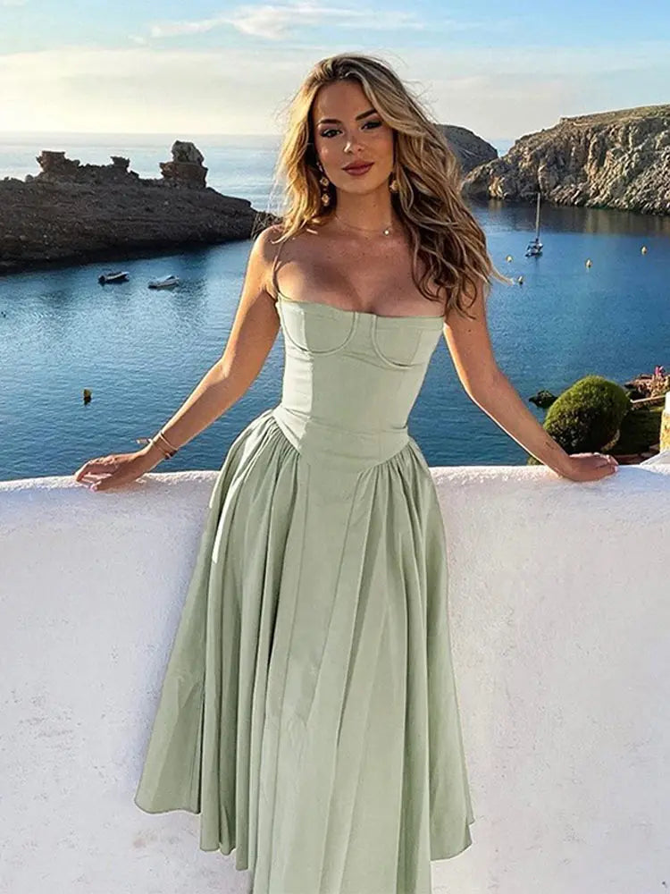 Pleated Strapless Evening Dress - Summer Elegance and Comfort