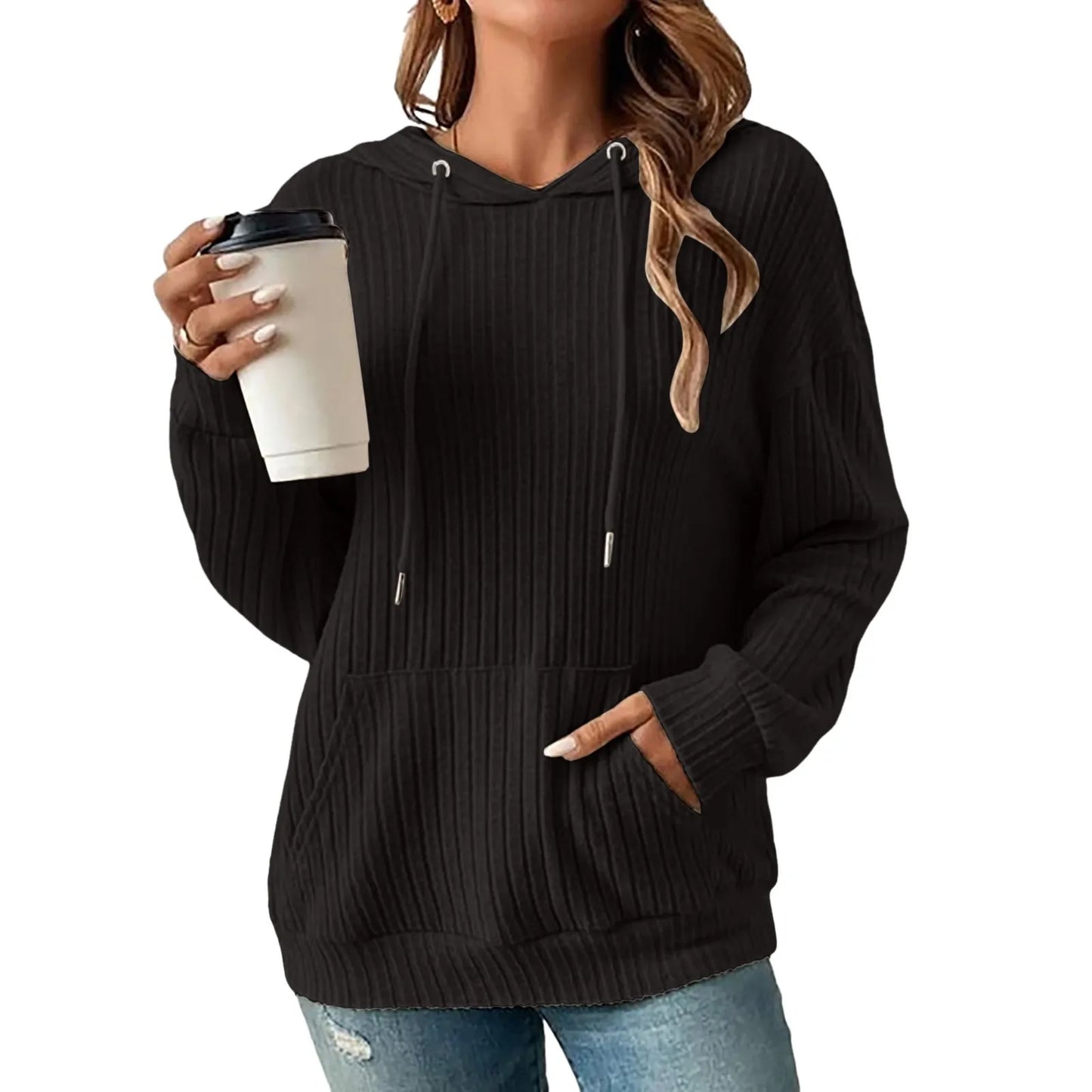 Knitted winter sweater with hood