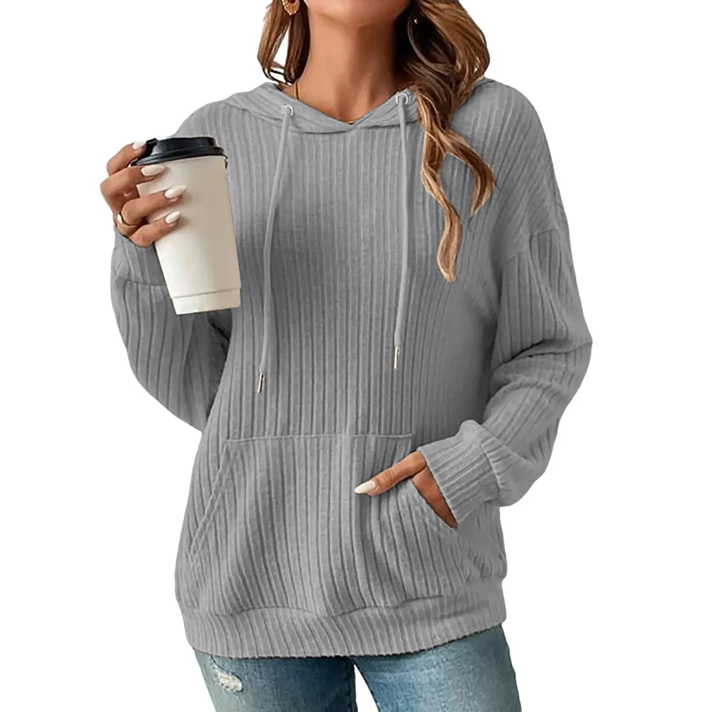 Knitted winter sweater with hood
