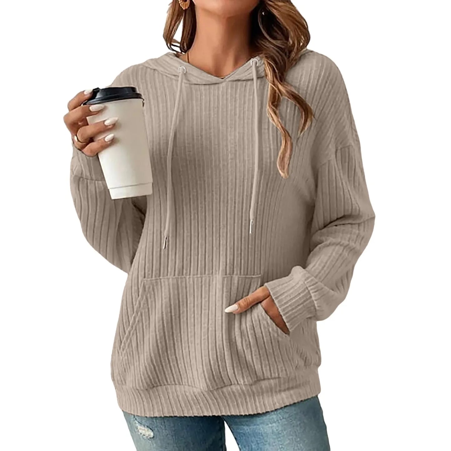 Knitted winter sweater with hood