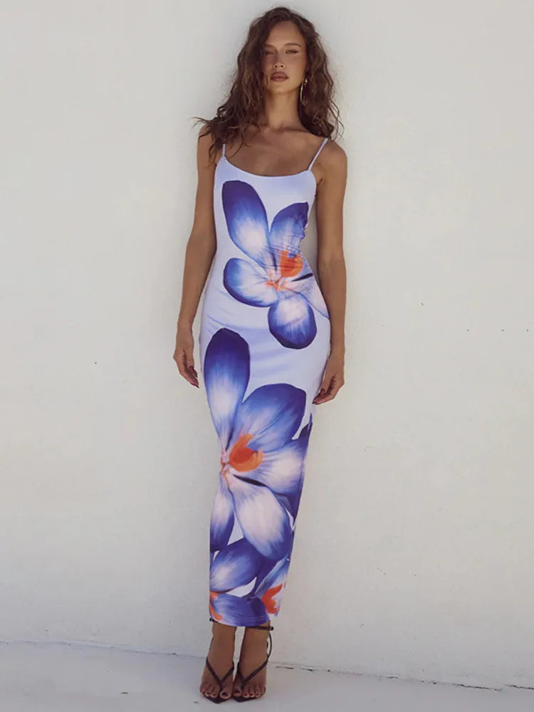 Spaghetti Floral Maxi Dress - Zylofa
