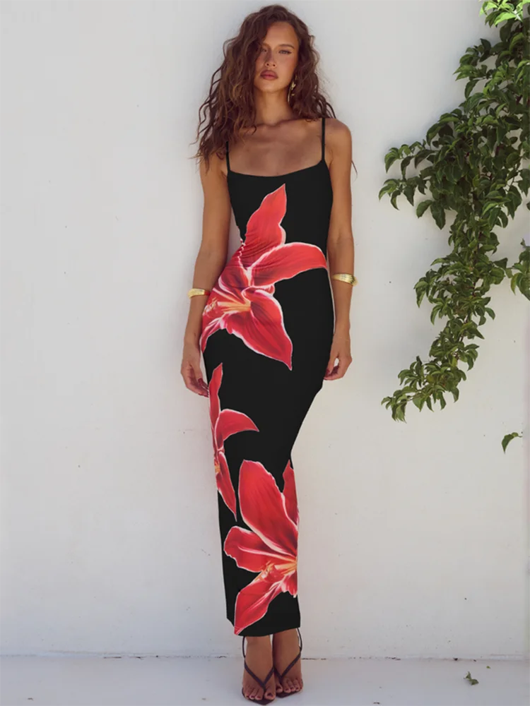 Spaghetti Floral Maxi Dress - Zylofa
