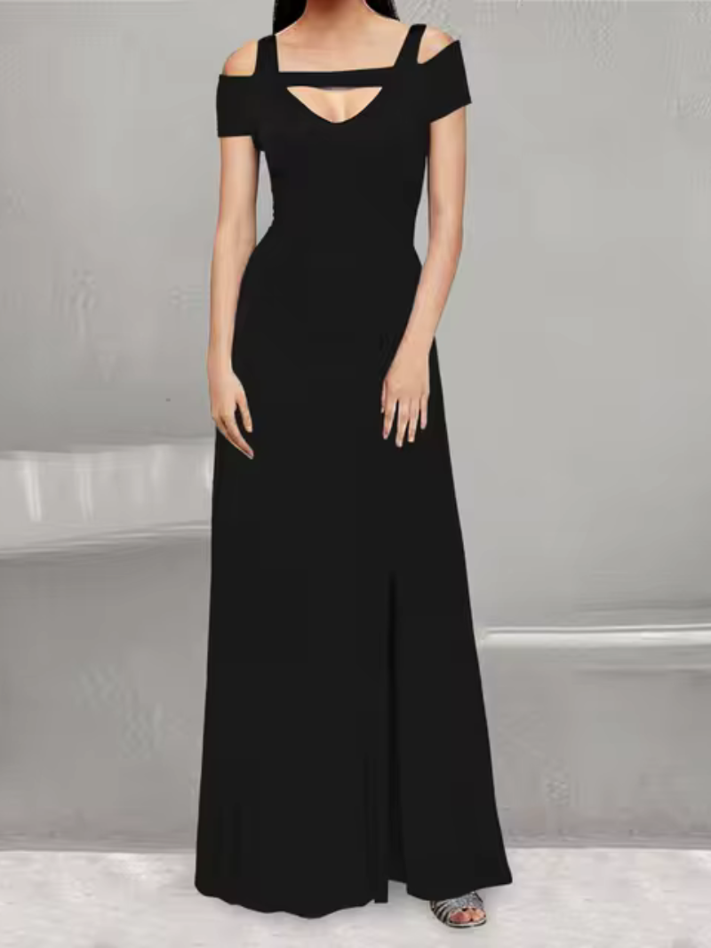 Strapless Low Cut Slim Fit Slit Evening Dress