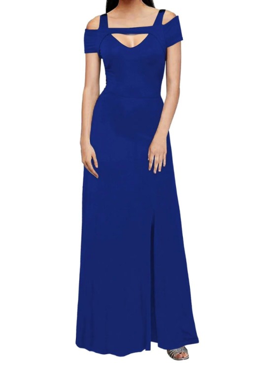 Strapless Low Cut Slim Fit Slit Evening Dress
