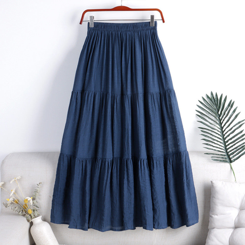 Cotton Linen Blend Spliced Midi Skirt