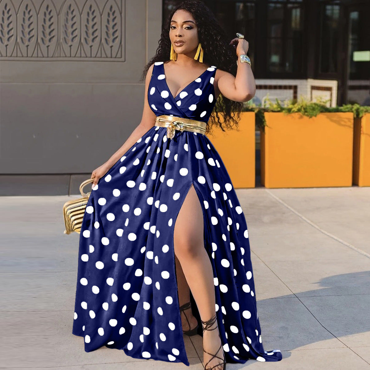 Women's Split Hem Long Evening Dress - Elegant Straps Formal Dress