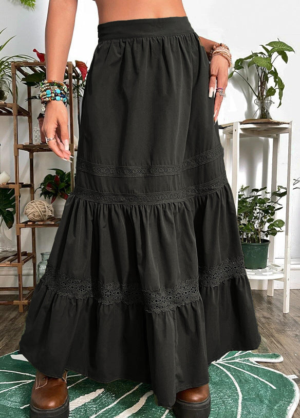 Vintage cotton trapeze skirt with lace details