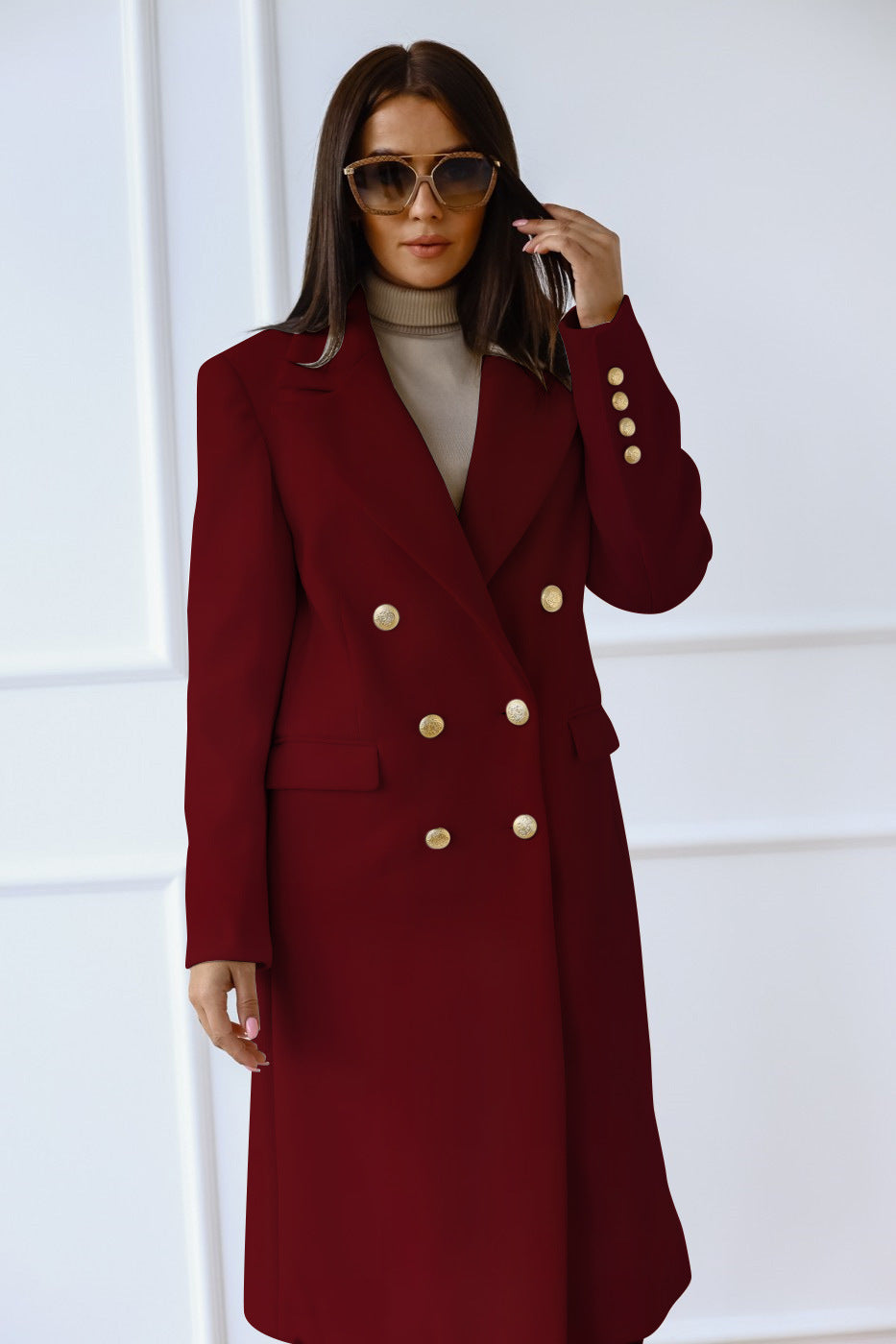 Long Tweed Jacket with Metal Buckle