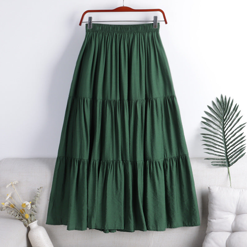 Cotton Linen Blend Spliced Midi Skirt