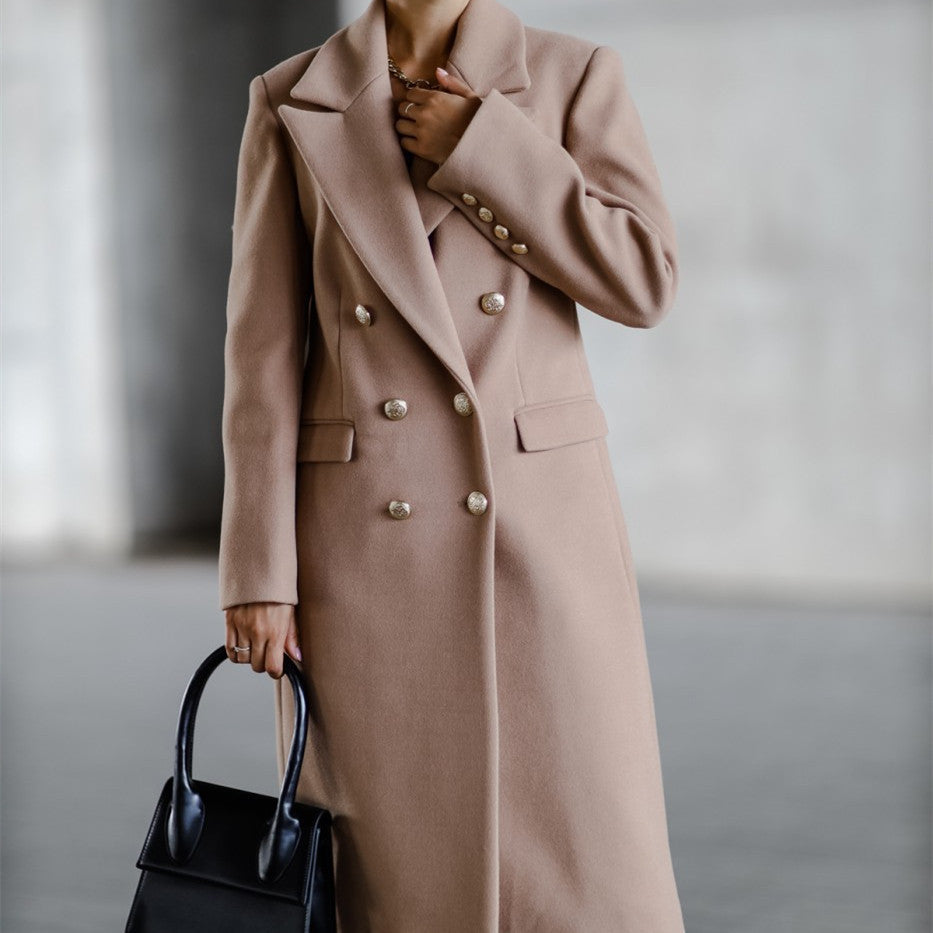 Long Tweed Jacket with Metal Buckle