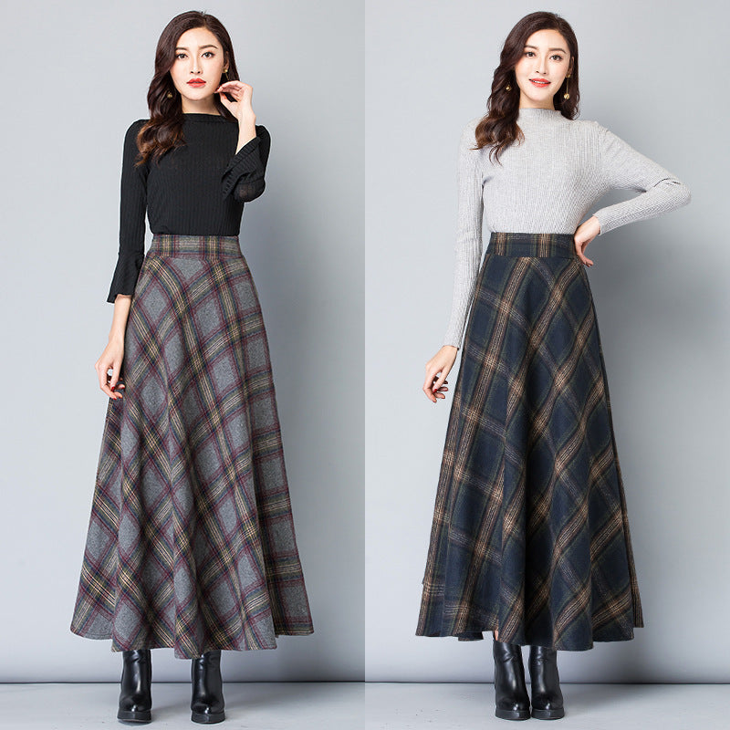 Vintage Plaid Wool A-Line Midi Skirt