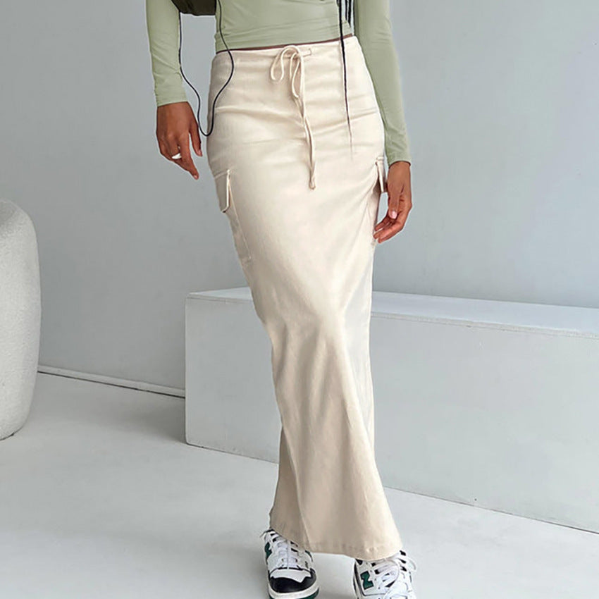 Fashionable high waisted cotton blend skirt with ties