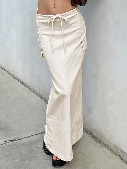 Fashionable high waisted cotton blend skirt with ties