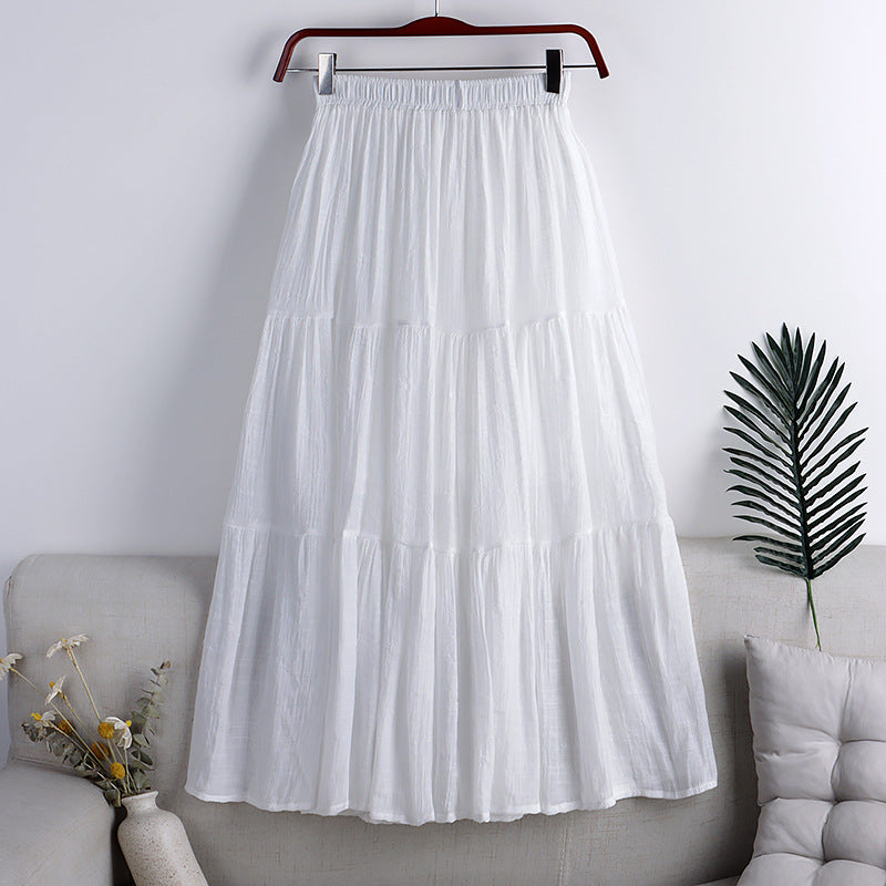 Cotton Linen Blend Spliced Midi Skirt
