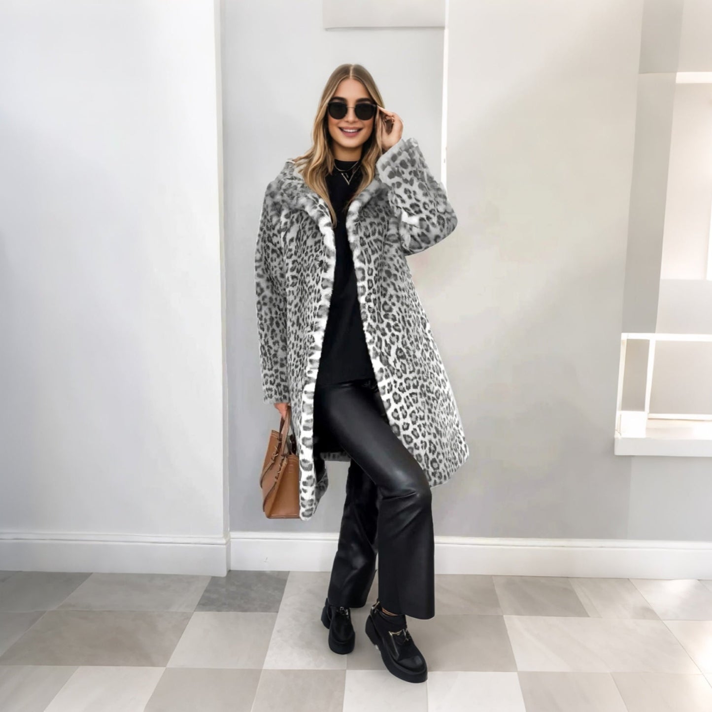 Mid-length leopard coat
