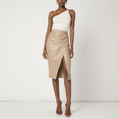 SoleiaMode Draped Midi Skirt
