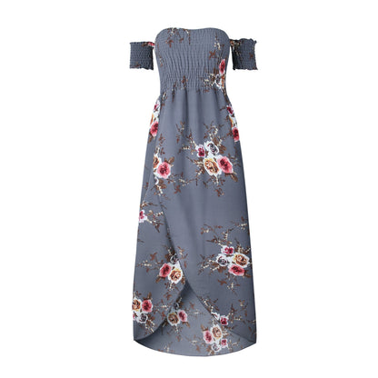 Bohemian Off Shoulder Floral Long Beach Dress - Summer Chiffon Collection