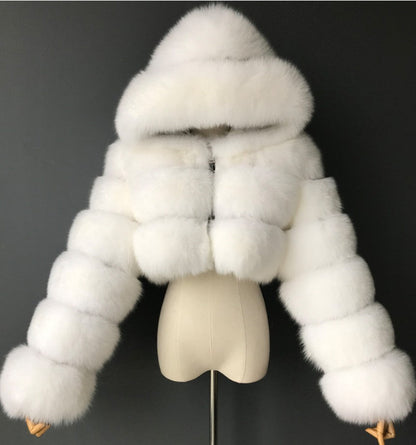 Short coat with fur hood