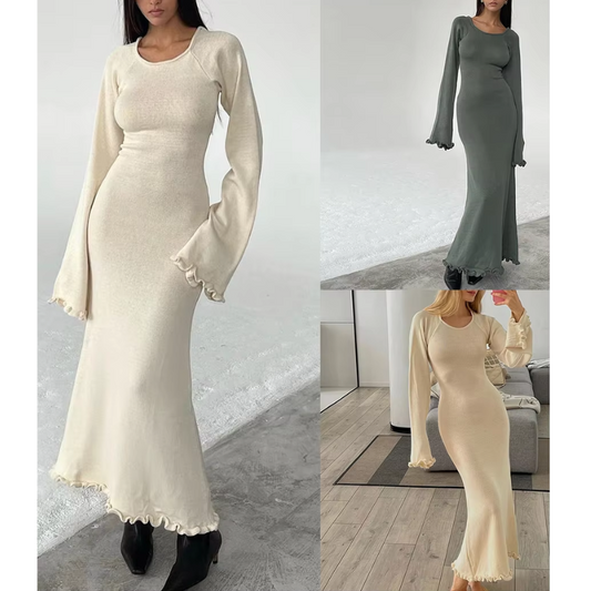 Jupe classique - Robe maxi en tricot avec manches évasées, robes en tricot pour femmes
