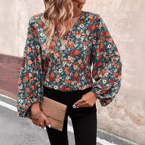 Floral V-Neck Professional Blouse - Japanese Inspired Workwear