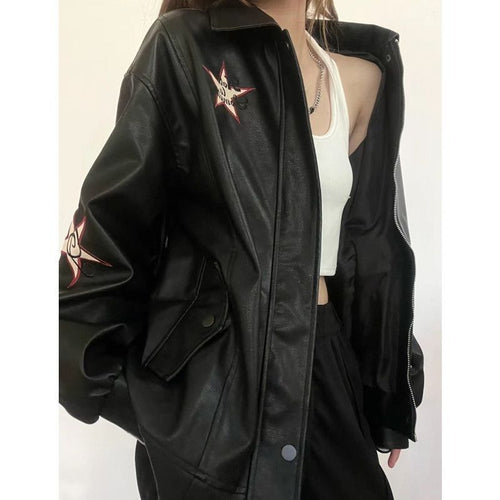 Amerikanische Retro-Lederjacke mit Stickerei