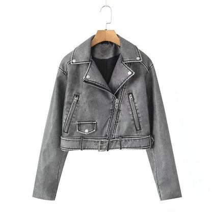 Leather jacket with zip closure