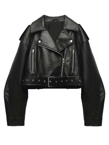Leather jacket with zip closure