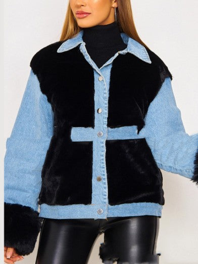 Soft Denim Jacket with Pleated Stitching for Fall and Winter