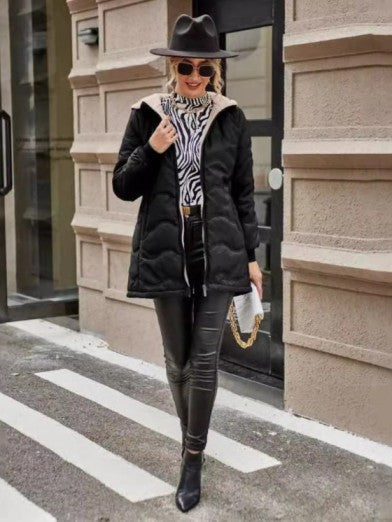 Long Hooded Jacket, Fitted Cut, Fleece Lined